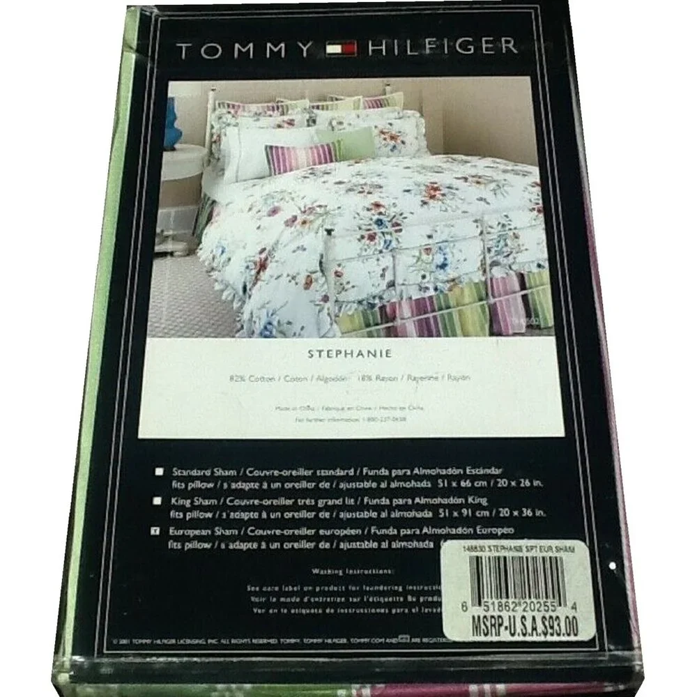 one brand new Tommy Hilfiger Stephanie Pink & Green Striped EURO Pillow Sham
